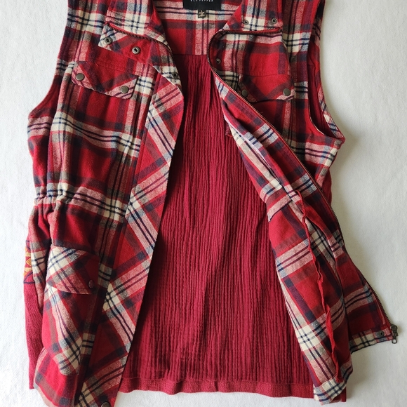 Blu Pepper Red Plaid Vest Full Zip Embroidered Sleeveless Southwestern Large - Picture 9 of 16